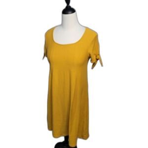 PINK ROSE Women's Gold Mine Knee Length Tee Shirt Dress Sz Sm Yellow Stretch NWT